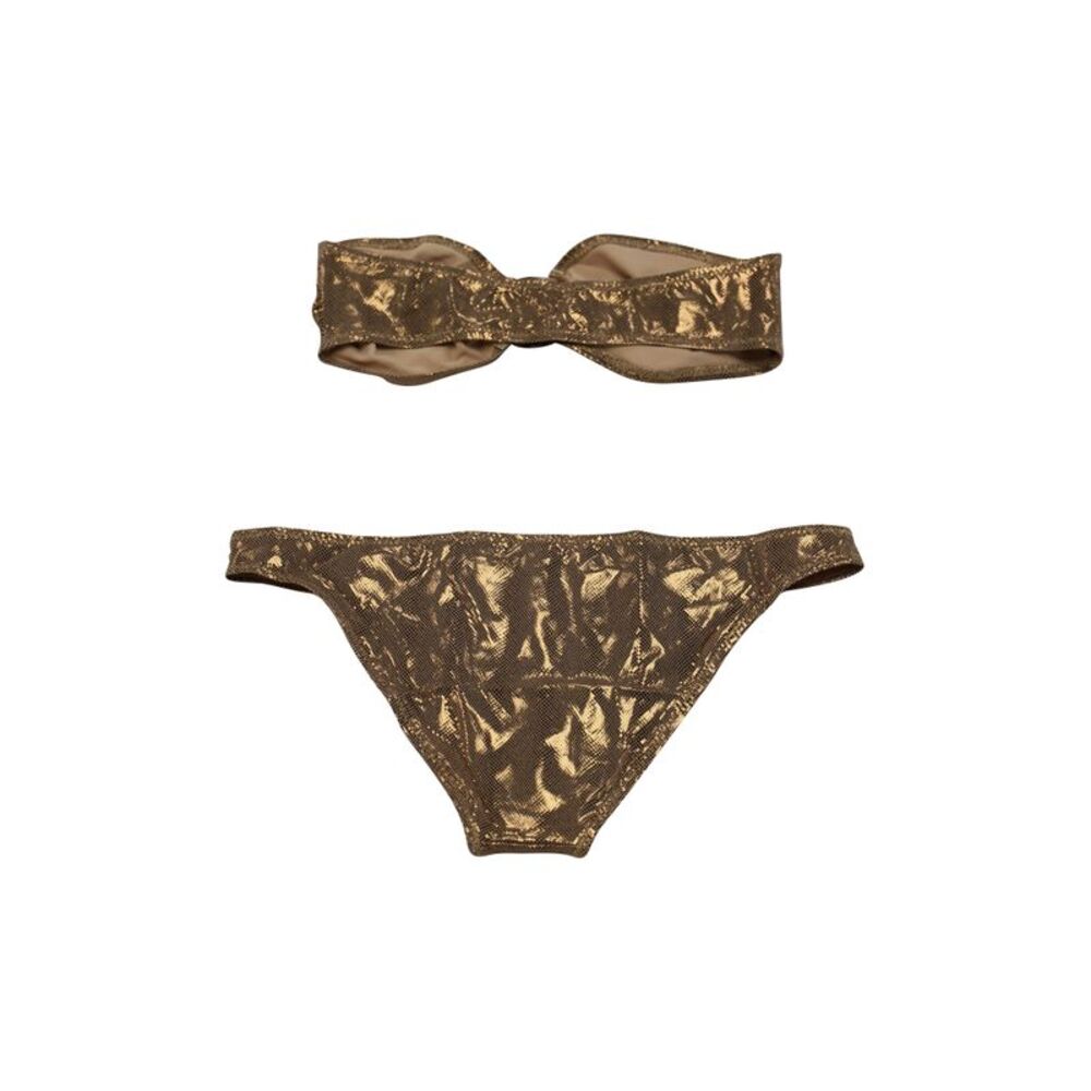 Solid And Striped Copper Strapless Bikini In Gold… - image 2